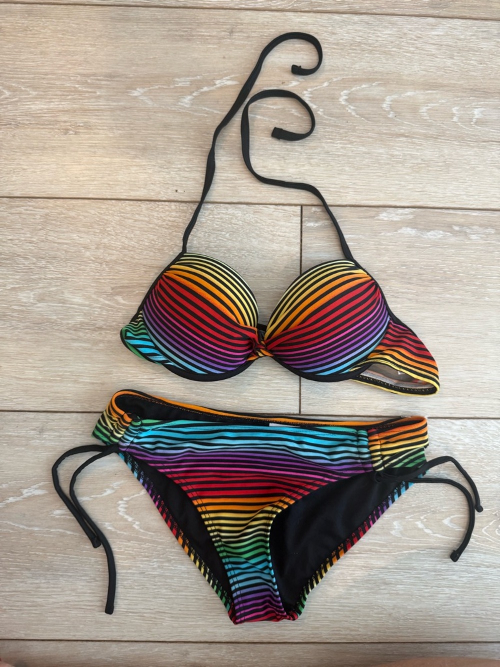 California Waves Multicolor Rainbow Stripe Bikini, sexy pushup.  Pride